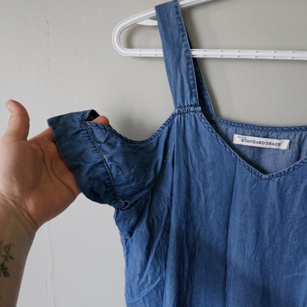 Blue Cold Shoulder Dress - Picture 3 of 6